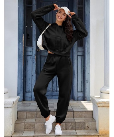 Womens 2 Piece Sweatsuits Outfits Pullover Crop Hoodie Sweatshirt Jogger Pants Tracksuit Set Black $18.72 Activewear