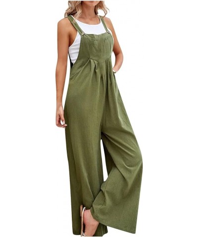 Womens Overalls Loose Sleeveless Spaghetti Strap Wide Leg Jumpsuits Long Pants Baggy Rompers with Pockets 05-dark Green $12.5...