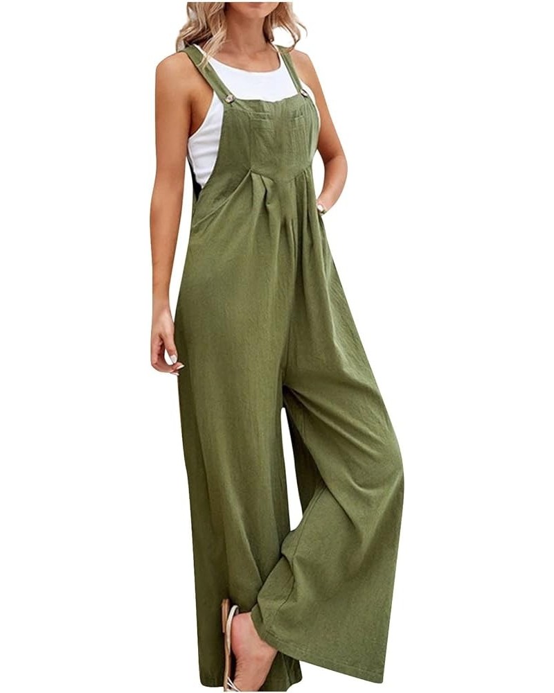 Womens Overalls Loose Sleeveless Spaghetti Strap Wide Leg Jumpsuits Long Pants Baggy Rompers with Pockets 05-dark Green $12.5...