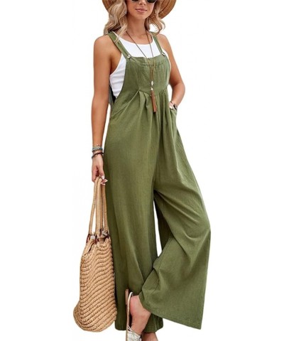 Womens Overalls Loose Sleeveless Spaghetti Strap Wide Leg Jumpsuits Long Pants Baggy Rompers with Pockets 05-dark Green $12.5...