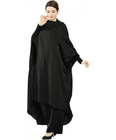 Women's Muslim 2 Pieces Sets Long Sleeve Button Down Shirt And Pants Abaya Casual Dress Dubai Outfits Z-05 Black $12.18 Others