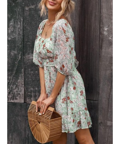 Women Square Neck Boho Dress Elastic Waist Tie Backless Sundresses 9 Green $26.93 Dresses