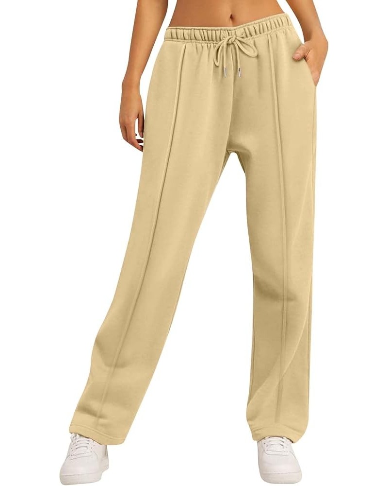 Baggy Wide Leg Sweatpants for Women Fleece Joggers with Pockets Comfy High Waist Lounge Drawstring Cargo Pants 05-yellow $11....