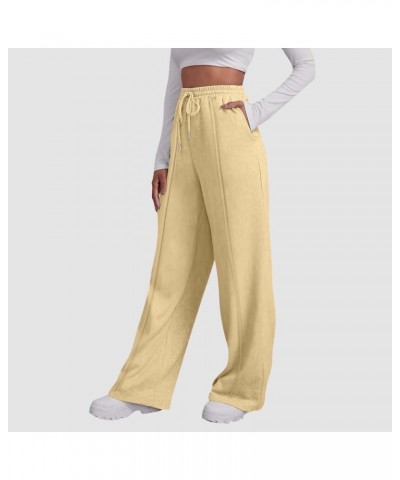 Baggy Wide Leg Sweatpants for Women Fleece Joggers with Pockets Comfy High Waist Lounge Drawstring Cargo Pants 05-yellow $11....