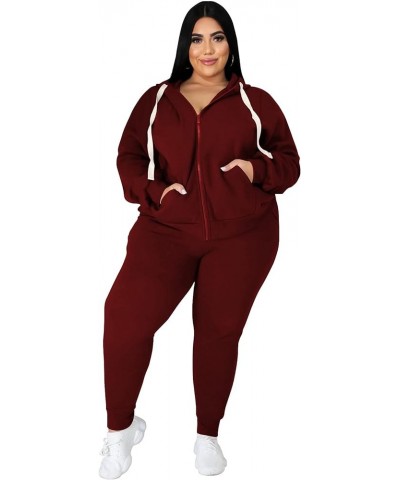 Womens Plus Size 2 Piece Outfits Long Sleeve Sweatsuit Hooded TrackSuit Sets Matching Loungewear with Pockets Burgundy $15.48...