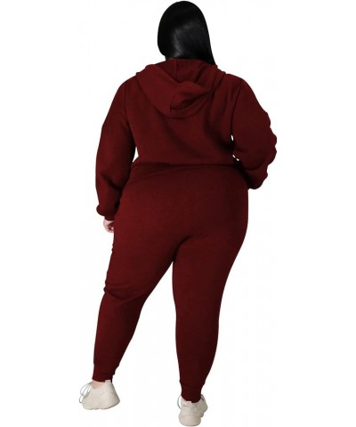 Womens Plus Size 2 Piece Outfits Long Sleeve Sweatsuit Hooded TrackSuit Sets Matching Loungewear with Pockets Burgundy $15.48...