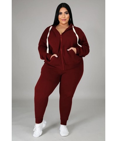 Womens Plus Size 2 Piece Outfits Long Sleeve Sweatsuit Hooded TrackSuit Sets Matching Loungewear with Pockets Burgundy $15.48...