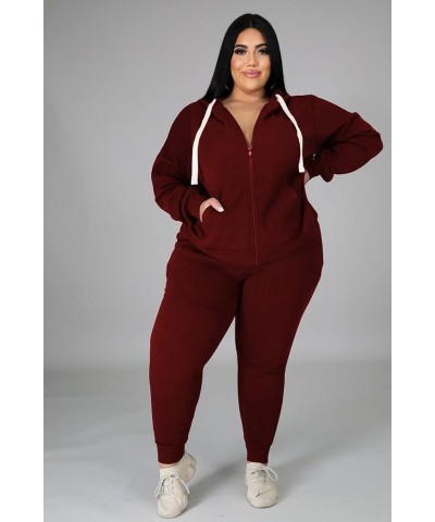 Womens Plus Size 2 Piece Outfits Long Sleeve Sweatsuit Hooded TrackSuit Sets Matching Loungewear with Pockets Burgundy $15.48...