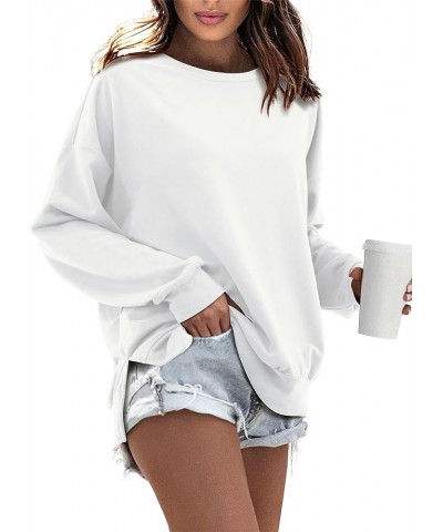 Womens Casual Shirts Long Sleeve Fall Oversized Pullover Sweatshirt Blouses White $10.24 Hoodies & Sweatshirts