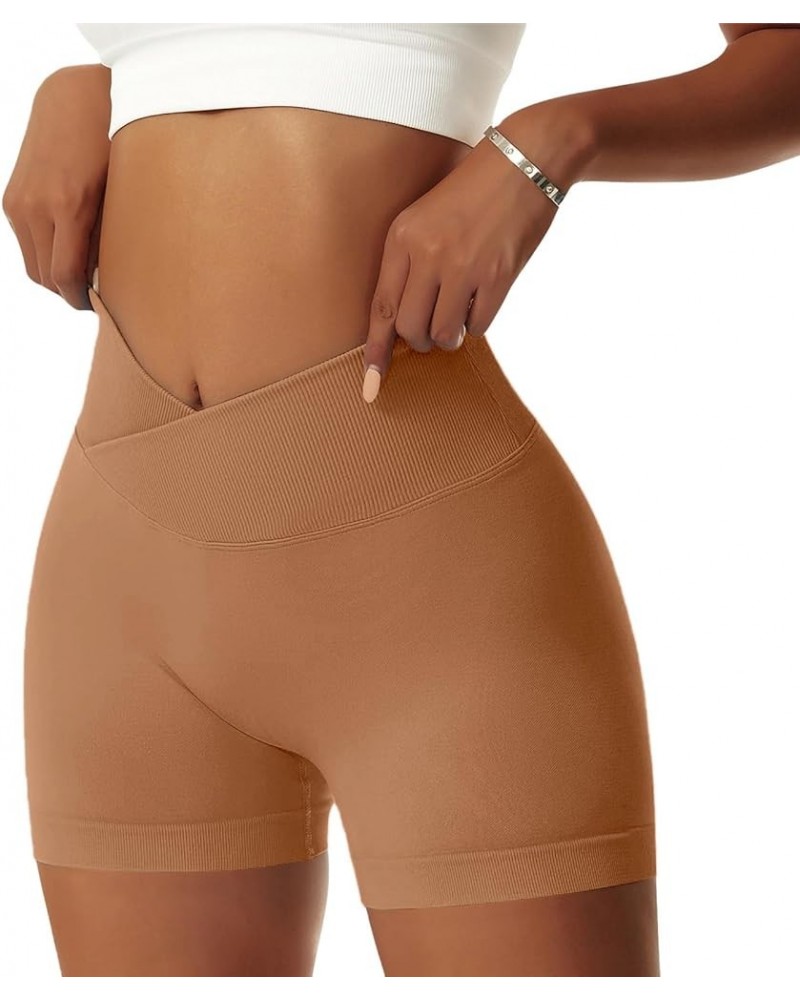 Women's Workout Gym Shorts Booty V Cross Spandex Yoga Biker Shorts Scrunch Butt High Waisted Athletic Leggings Khaki $10.44 A...