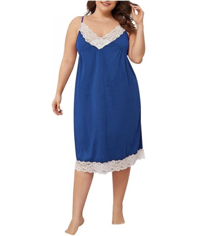 Sexy Nightgowns Women Satin Nightdress V-Neck Sleeveless Sleepwear full Slip Lace chemise Tank Sleep Dress Sleepshirt Blue $7...