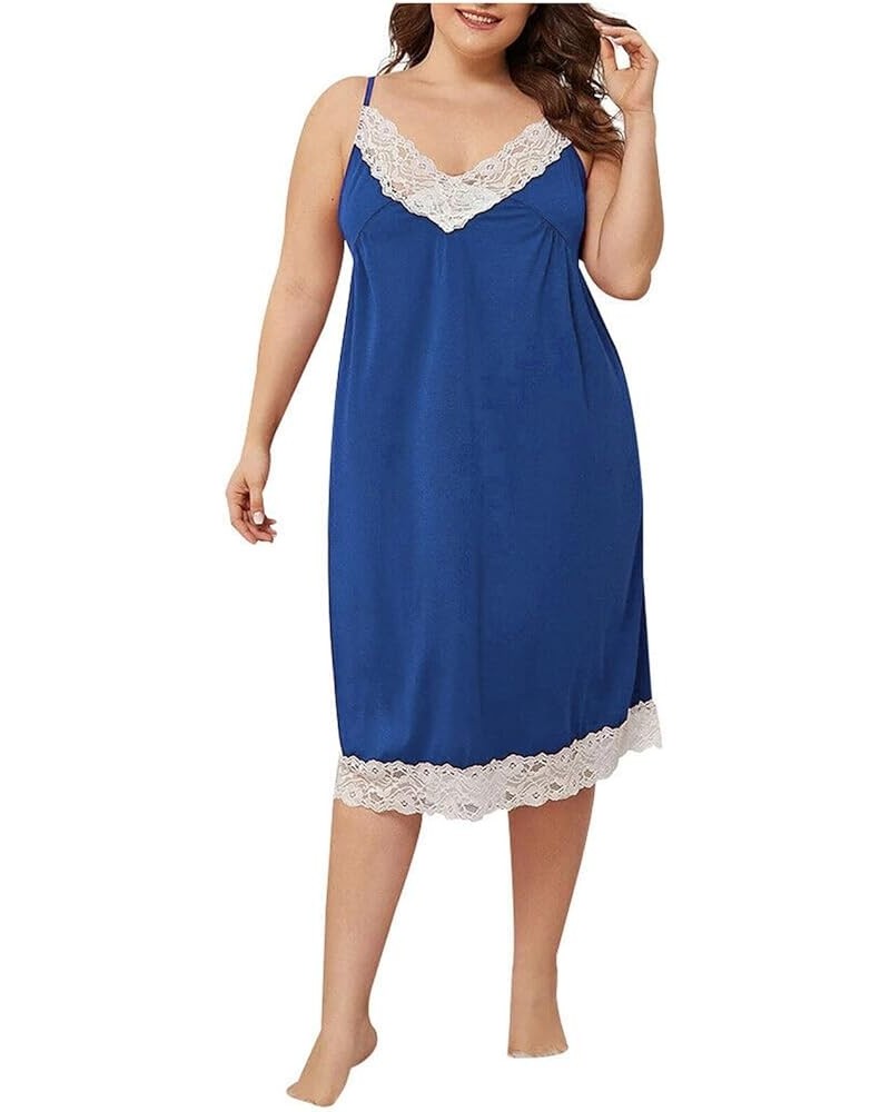 Sexy Nightgowns Women Satin Nightdress V-Neck Sleeveless Sleepwear full Slip Lace chemise Tank Sleep Dress Sleepshirt Blue $7...