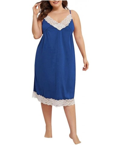 Sexy Nightgowns Women Satin Nightdress V-Neck Sleeveless Sleepwear full Slip Lace chemise Tank Sleep Dress Sleepshirt Blue $7...