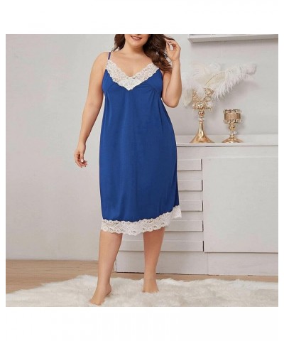 Sexy Nightgowns Women Satin Nightdress V-Neck Sleeveless Sleepwear full Slip Lace chemise Tank Sleep Dress Sleepshirt Blue $7...