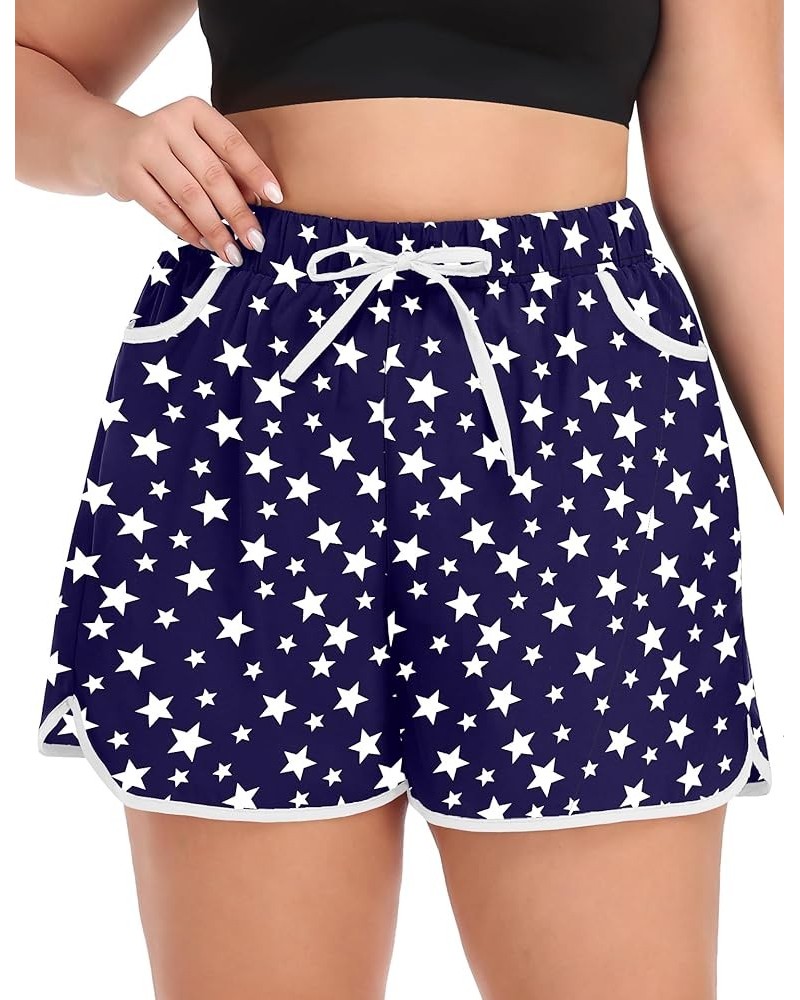 Womens Plus Size Beach Shorts Quick Dry Drawstring Board Shorts Swim Shorts with Pockets Five-pointed Star $11.00 Swimsuits