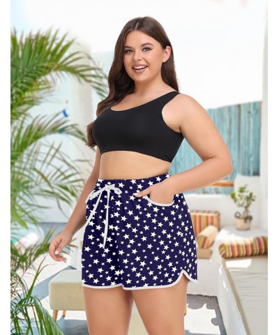 Womens Plus Size Beach Shorts Quick Dry Drawstring Board Shorts Swim Shorts with Pockets Five-pointed Star $11.00 Swimsuits