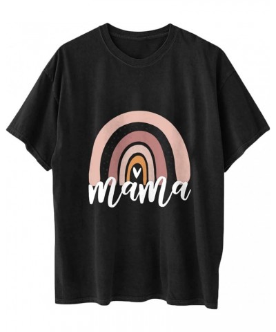 Womens Oversized T-Shirts Mama Graphic Tee Tops Summer Drop Shoulder Crew Neck Rainbow Shirts Vintage Casual Loose Tunics Bla...