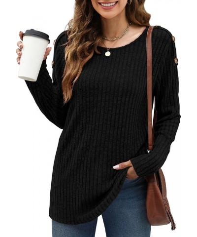 Womens Fashion Tunic Tops Long Sleeve Crew Neck Shirts Shoulder Button Sweater Trend Now 2023 Fall Outfits A-black $8.50 Tops