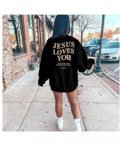 Christian Sweatshirt Women Jesus Loves You Sweatshirt Jesus Is King Hoodie Jesus Faith Shirts Religious God Pullover Balck $1...