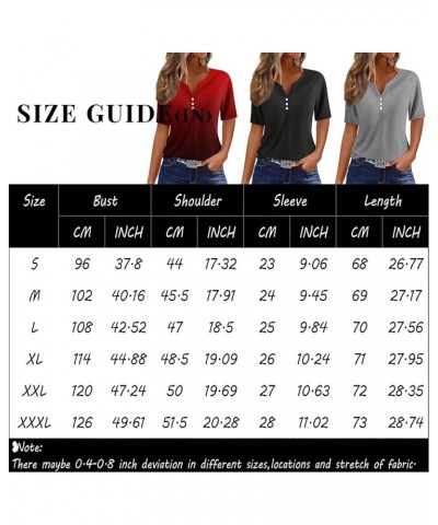 Henley Shirts for Women V Neck Buttons 2024 Summer Shirts Short Sleeve Print Dressy Blouses Clothes 05-white $8.31 Tops