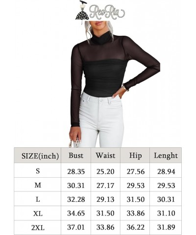 Women’s Sexy Mock Turtle Neck Long Sleeve Sheer Mesh Ruched Going Out Bodysuits Tops Grey Green $11.82 Lingerie