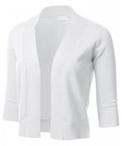 Women's Classic 3/4 Sleeve Open Front Cropped Cardigan (S-3XL) Fsw008_white $14.21 Sweaters