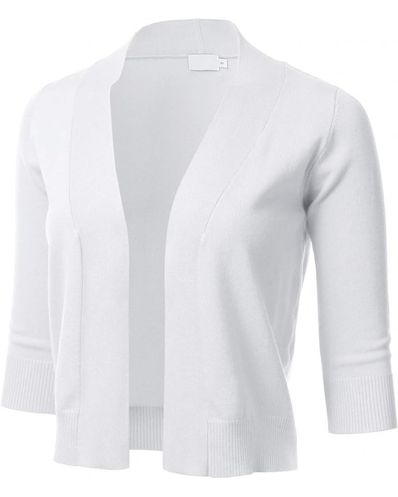 Women's Classic 3/4 Sleeve Open Front Cropped Cardigan (S-3XL) Fsw008_white $14.21 Sweaters