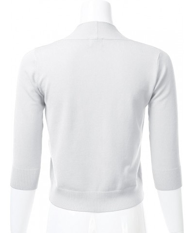 Women's Classic 3/4 Sleeve Open Front Cropped Cardigan (S-3XL) Fsw008_white $14.21 Sweaters