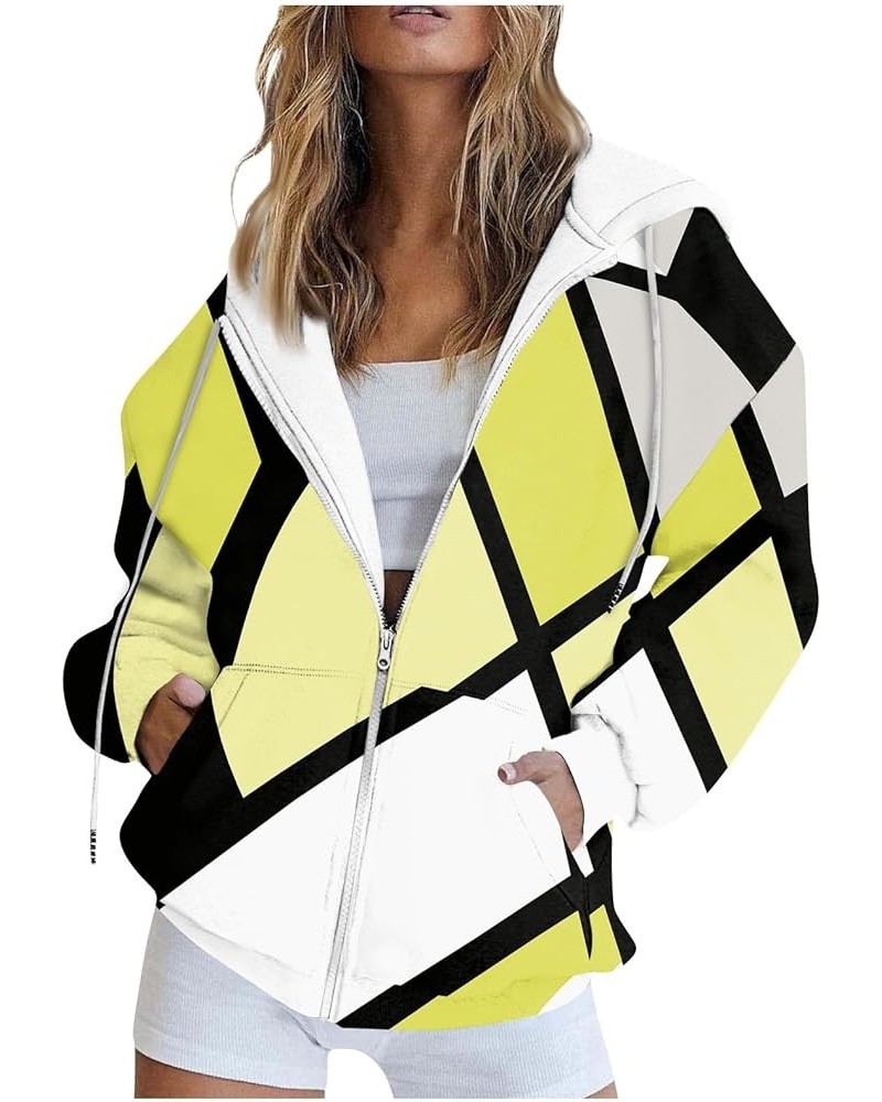 Hoodies For Women,Women'S Geometric Print Zip Up Hooded Jacket With Pockets Drawstring Oversized Y2K Hoodies Clothes 3-yellow...