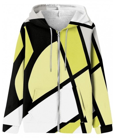 Hoodies For Women,Women'S Geometric Print Zip Up Hooded Jacket With Pockets Drawstring Oversized Y2K Hoodies Clothes 3-yellow...