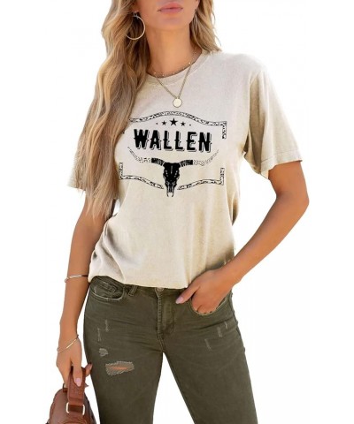 Women Cowgirl Cowboy Rodeo Cow Skull Vintage Country Music Casual Tees A-apricot $12.87 T-Shirts