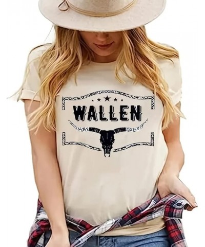 Women Cowgirl Cowboy Rodeo Cow Skull Vintage Country Music Casual Tees A-apricot $12.87 T-Shirts