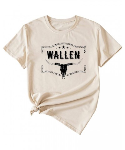 Women Cowgirl Cowboy Rodeo Cow Skull Vintage Country Music Casual Tees A-apricot $12.87 T-Shirts