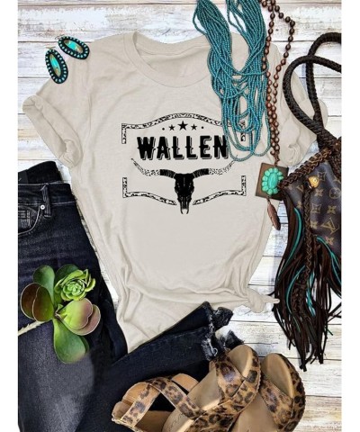 Women Cowgirl Cowboy Rodeo Cow Skull Vintage Country Music Casual Tees A-apricot $12.87 T-Shirts