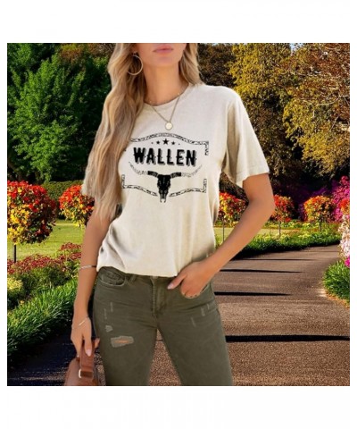 Women Cowgirl Cowboy Rodeo Cow Skull Vintage Country Music Casual Tees A-apricot $12.87 T-Shirts