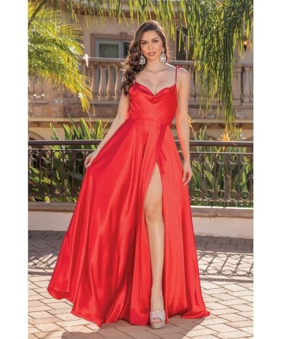 Women's Spaghetti Straps Satin Prom Dresses with Slit Halter Ruched Aline Formal Evening Gowns PU048 Wisteria $37.44 Dresses