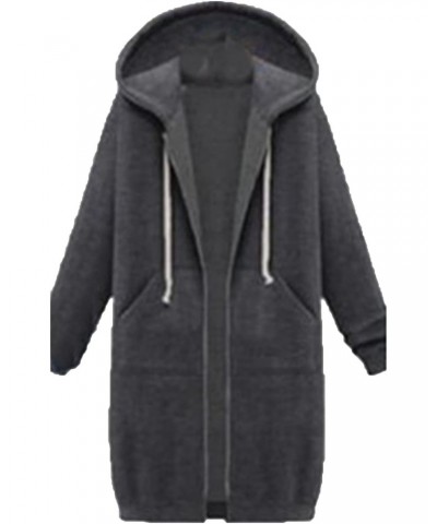 Long Hoodie Jacket for Women Zip Up Jacket Tunic Sweatshirt with Pockets Loose Casual Zipper Hoodies Sweatshirts (Dark Gray,L...