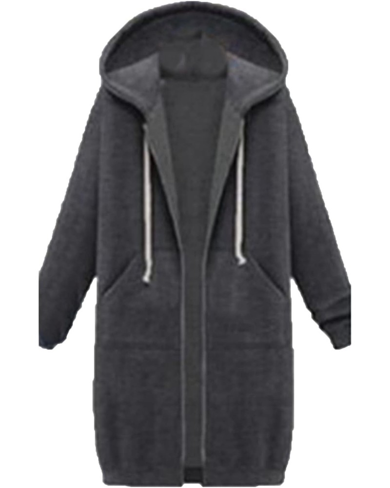 Long Hoodie Jacket for Women Zip Up Jacket Tunic Sweatshirt with Pockets Loose Casual Zipper Hoodies Sweatshirts (Dark Gray,L...