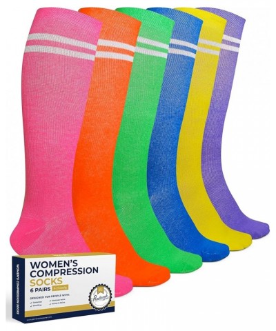 Womens Compression Socks 6 Pack | 8-15 mmHg Graduated Support Compression Stockings for Women Neon Colors $20.27 Activewear