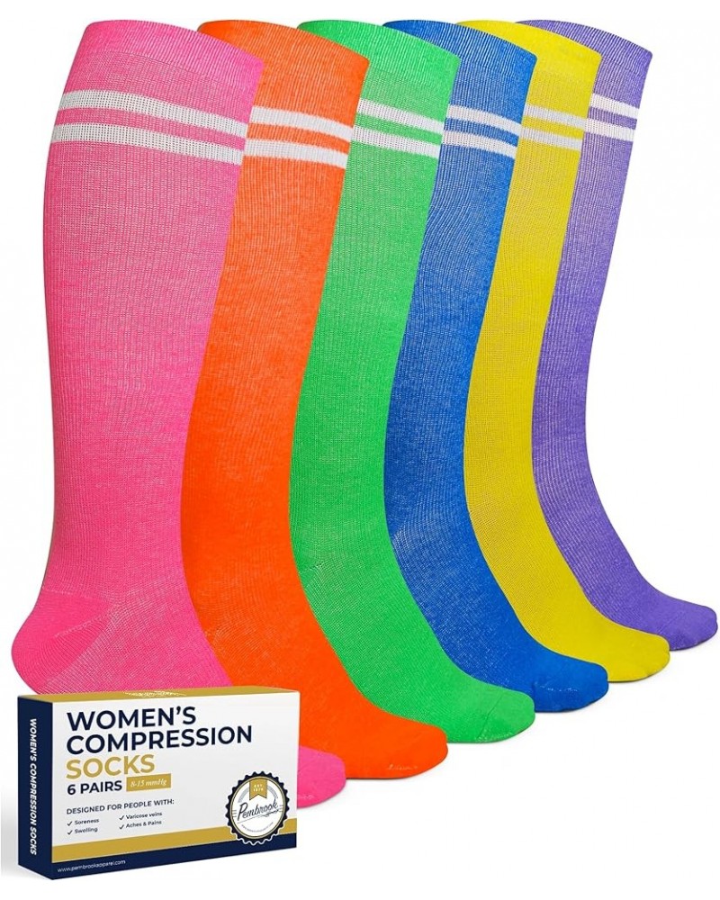 Womens Compression Socks 6 Pack | 8-15 mmHg Graduated Support Compression Stockings for Women Neon Colors $20.27 Activewear