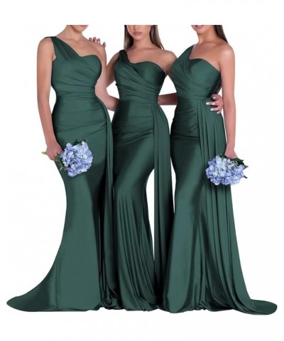 Satin Bridesmaid Dresses for Women Long Runched Formal Dresses One Shoulder Prom Dresses KM334 Teal $34.32 Dresses