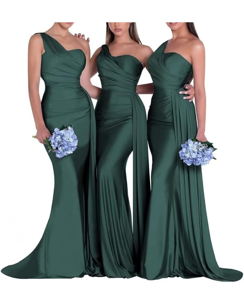 Satin Bridesmaid Dresses for Women Long Runched Formal Dresses One Shoulder Prom Dresses KM334 Teal $34.32 Dresses