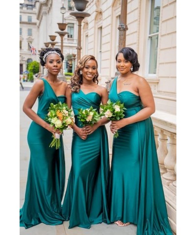 Satin Bridesmaid Dresses for Women Long Runched Formal Dresses One Shoulder Prom Dresses KM334 Teal $34.32 Dresses