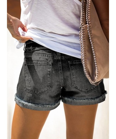 Women Mid Rise Distressed Cuffed Rolled Hem Casual Denim Jeans Shorts 19 Black $16.08 Shorts