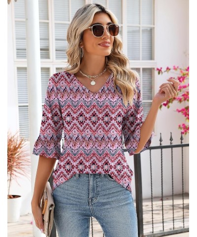 3/4 Length Sleeve Womens Tops Summer Loose V-Neck Eyelet T-Shirts Dressy Casual Ruffle Sleeve Tunic Blouses Floral 17 $13.64 ...