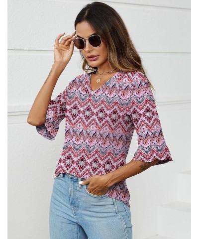 3/4 Length Sleeve Womens Tops Summer Loose V-Neck Eyelet T-Shirts Dressy Casual Ruffle Sleeve Tunic Blouses Floral 17 $13.64 ...