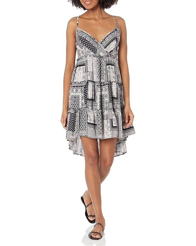 Women's Tiered Sundress with Crisscross Back Detail Black-white $20.24 Dresses