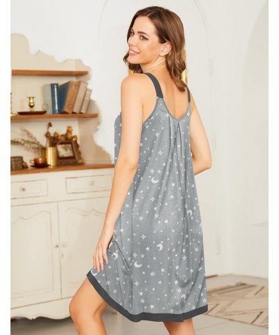 Women's Nightgown Sleeveless Sleepwear Wide Strap Sleep Shirt Pleated Scoopneck Nightshirt S-XXXL Grey Star Moon Print $11.27...