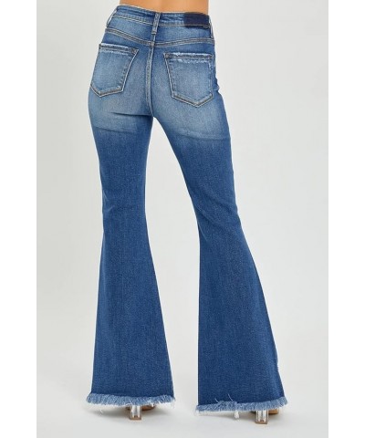 Risen Jeans - High Rise Front Slit with Fray Hem Flare Jeans - RDP5544 Darkblue $43.17 Jeans