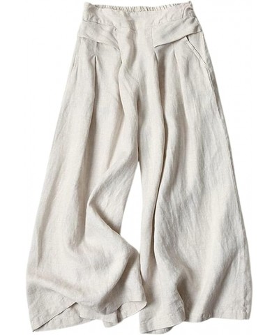 Linen Pants for Women Culottes Capris Wide Leg Palazzo Boho Pants Trousers Beige $13.86 Pants